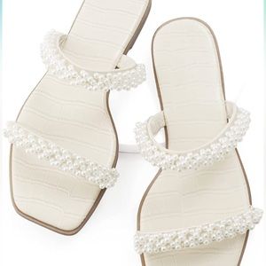 Womens Pearl Bridal Flat Sandals